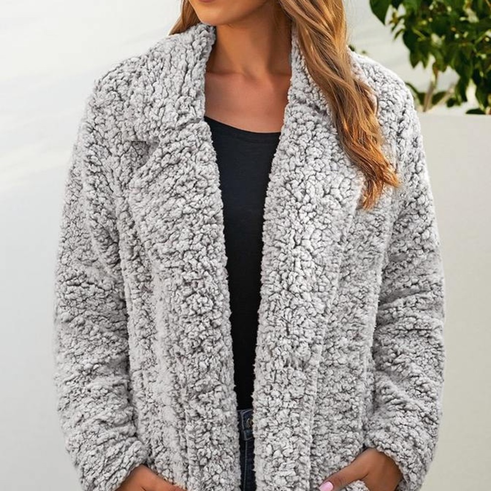 Fuzzy Teddy Fleece Lapel Overcoats Cardigan Jacket